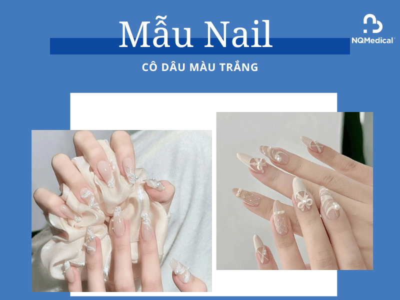 Mẫu nail cô dâu màu trắng